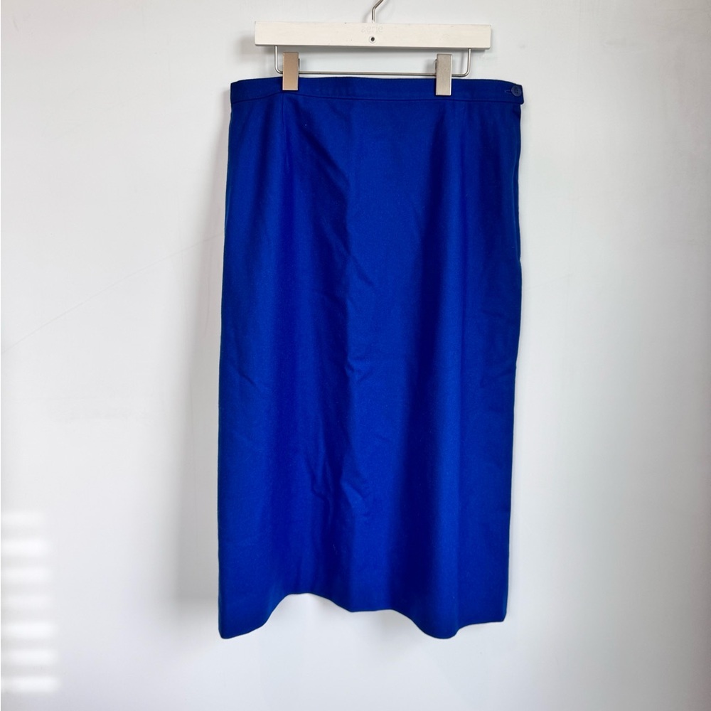 Vintage Pendleton Wool Blue Midi Pencil Skirt Size 14 - Picture 1 of 11